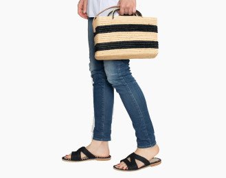 Olivia Raffia Bag | Black and white