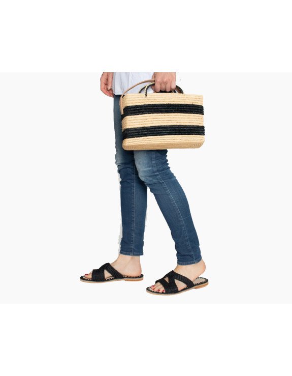 Olivia Raffia Bag | Black and white