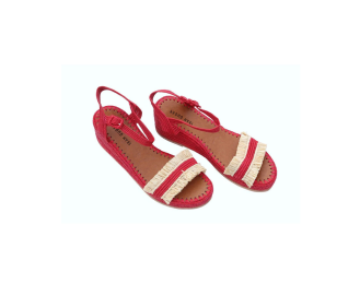Raffia Heeled Sandals Mira | Red With Natural