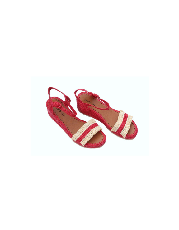 Raffia Heeled Sandals Mira | Red With Natural